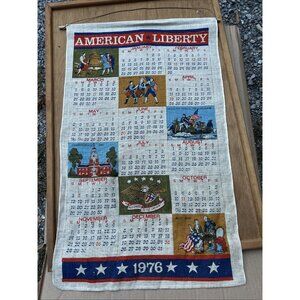 Vintage 1976 Tea Cloth Calendar Linen Wall Hanging American Liberty Independence